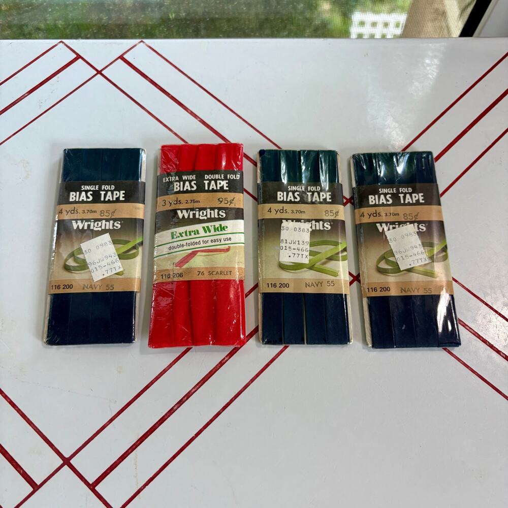 Vintage 1980s Wrights Bias Tape Lot Navy Scarlet NOS Sewing Trim